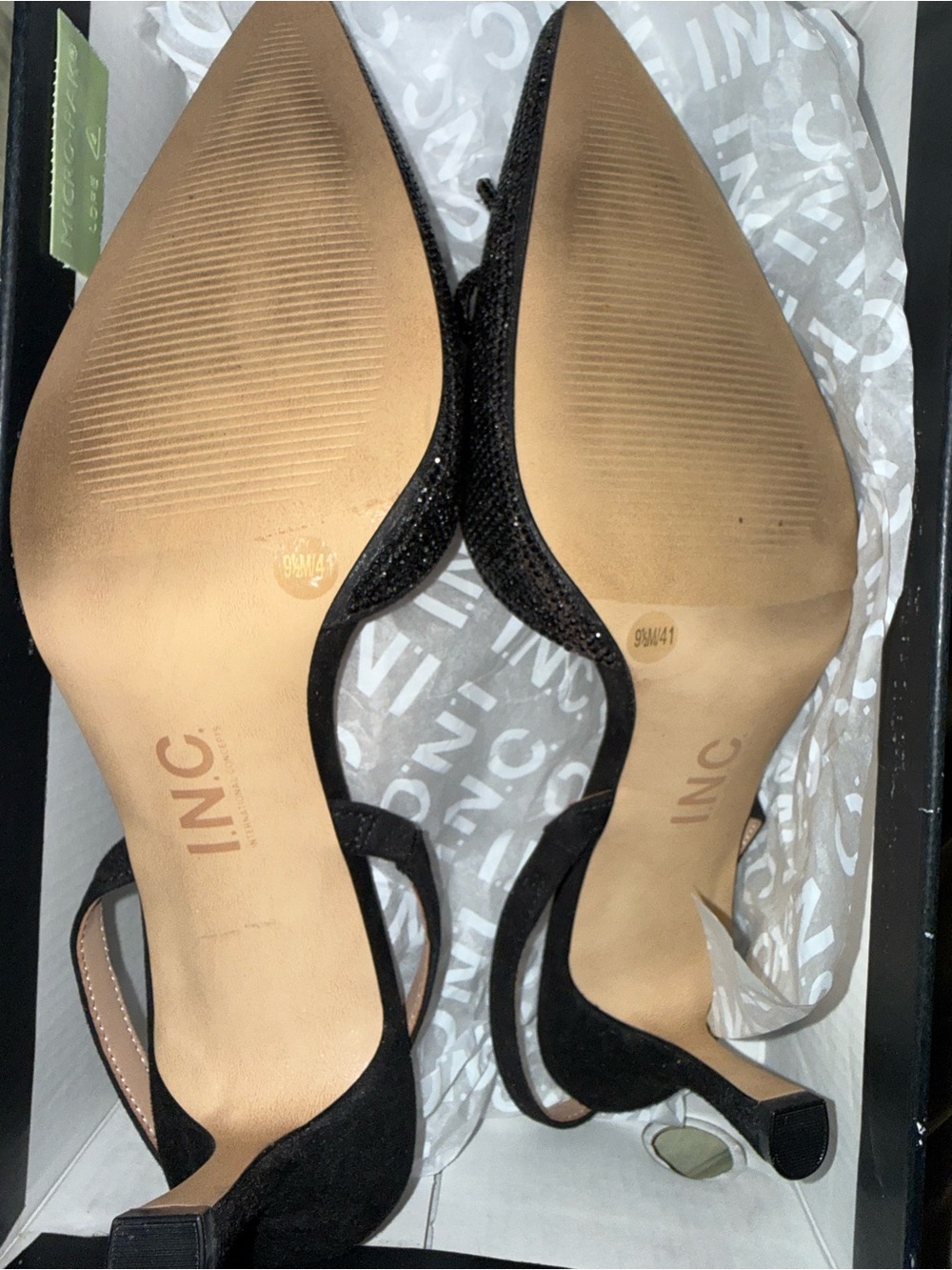 INC International Concepts Black Pointed Slingback Heels with Bow Accent - Picture 7 of 8